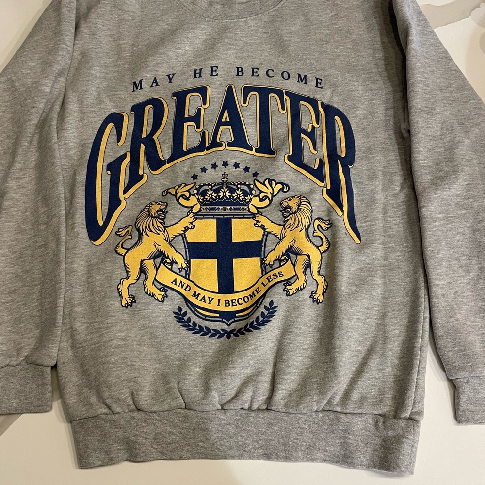 American Apparel Gray and Blue Graphic Sweatshirt